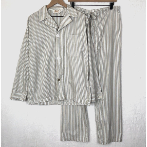 VTG 60s Sanforized Cotton 2 Piece Pajamas Men's M Stripe Loungewear Set USA - Picture 1 of 16